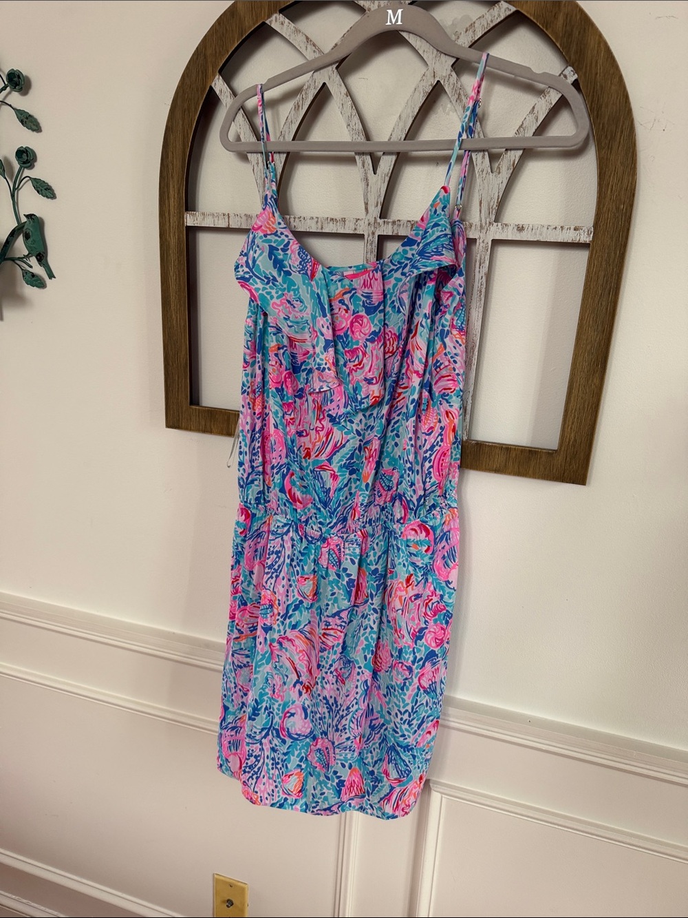 Women’s  Sleeveless One-Piece Romper in Blue & Pink Floral